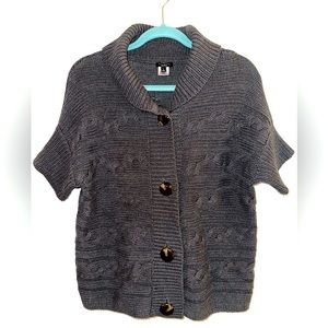 TALBOTS Women's S Button Front Short Sleeve Grey Cable Cardigan Knit Sweater (L)